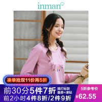 茵曼2018冬装新款圆领印花文艺小清新基础款T恤女