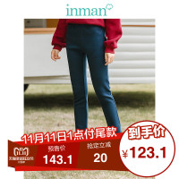 茵曼2018冬季新款松紧腰弹力印花中腰休闲加绒打底裤女百搭基础款