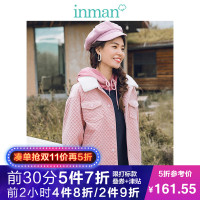 茵曼冬季新款翻领棉衣女短款落肩格纹小香风气质毛领外套宽松