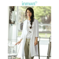 茵曼春新款韩版翻领白色宽松百搭薄风衣外套女中长款七分袖