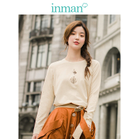 茵曼秋装棉质圆领印花宽松休闲百搭T恤女长袖文艺范上衣_1