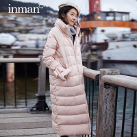 茵曼 冬装新款双层高领保暖长款粉色羽绒服女加厚长过膝厚外套