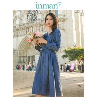 茵曼2019春装新款蕾丝花边V领文艺淑女气质收腰显瘦连衣裙女中裙