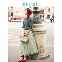 茵曼2019春装新款文艺复古仙女纱裙拼接针织假两件连衣裙气质长裙