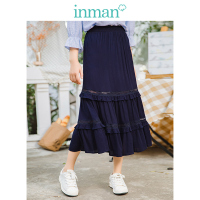 茵曼2019春装新款文艺复古度假风宽松镂空蕾丝荷叶边半身裙中长裙