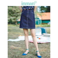茵曼2019春装新款高腰显瘦配腰带复古韩版潮流直筒牛仔裙短裙女