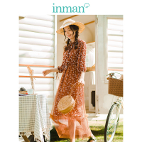 茵曼2019春装新款立领复古碎花休闲度假风收腰显瘦A字连衣裙女