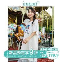 茵曼T恤女2019春装新款休闲港风印花纯棉套头短袖宽松中长款上衣