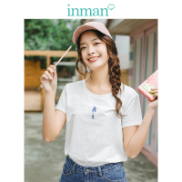 茵曼短袖T恤女2019夏季遇见文字印花修身显瘦简约文艺上衣