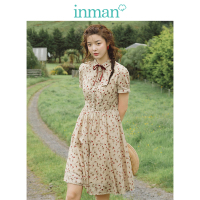 茵曼裙子女2019夏季新款文艺复古可爱木耳边娃娃领碎花连衣裙显瘦