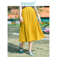 茵曼2019夏装新款高腰显瘦文艺百褶复古港风中长款A字半身裙女