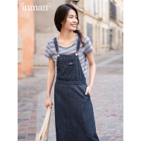 茵曼2019夏装新款圆领条纹上衣吊带牛仔连衣裙长裙休闲两件套女