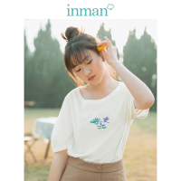 茵曼年轻文艺风2019夏装新款圆领趣味绣花宽松少女学生T恤女短袖