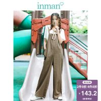 茵曼裤子女2019夏季新款文艺休闲棉麻宽松阔腿直筒背带裤女连体裤