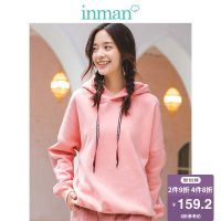 茵曼女装春秋新款宽松连帽加绒套头卫衣女长袖拼接减龄慵懒风