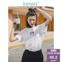 茵曼2019夏装新款圆领趣味绣花韩版潮流休闲百搭显瘦短袖T恤女