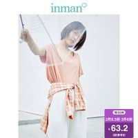 茵曼2019棉素系列夏装新款纯色圆领宽松休闲百搭卷边短袖棉T恤女