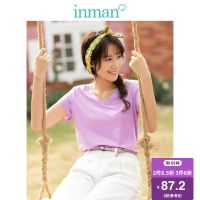 茵曼T恤女2019夏装新款弹性棉气质V领短袖镂空甜美减龄小清新上衣