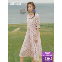 茵曼裙子女2019夏季新款文艺清新镂空v领碎花收腰连衣裙女中长款