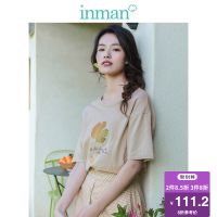 茵曼T恤女2019夏装新款纯棉圆领绣花文艺百搭宽松落肩袖短袖上衣