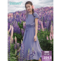 茵曼裙子女2019新款荷叶边绣花收腰连衣裙夏气质显瘦短袖中长款