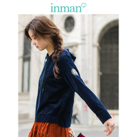 茵曼春秋装新款纯色连帽宽松休闲运动短款卫衣女