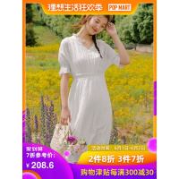 茵曼裙子女2019夏季新款文艺气质木耳边松紧收腰v领高腰连衣裙a字