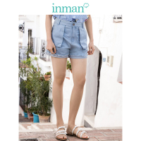 茵曼夏装新款全棉高腰显高显瘦口袋毛边个性牛仔短裤热裤女