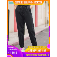 茵曼裤子女2019夏季新款侧开叉松紧腰高腰工装束脚裤女休闲裤显瘦