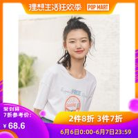 茵曼白色英文字母T恤女2019夏装新款纯棉圆领落肩袖宽松半袖上衣