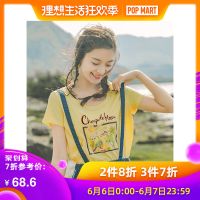 茵曼T恤2019夏装新款纯棉圆领短袖文艺印花简约清新色上衣女