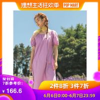 茵曼裙子女2019夏季新款文艺复古宽松腰封式收腰泡泡袖连衣裙纯棉