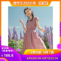 茵曼裙子女2019夏季新款文艺复古气质时尚格子连衣裙收腰中长款