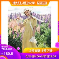 茵曼裙子女2019夏季新款文艺气质显瘦复古收腰v领连衣裙A字蝙蝠袖