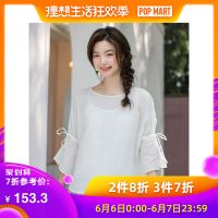 茵曼衬衣2019夏新款纯色苎麻气质系带喇叭袖吊带文艺两件套衬衫女