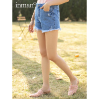茵曼短裤女2019夏装新款复古显瘦个性毛边时尚牛仔裤子显瘦热裤