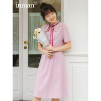 茵曼年轻文艺风2019夏装新款绣花清新木耳边A字收腰中长款连衣裙