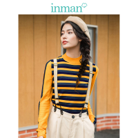 茵曼女装春秋半高领撞色时尚修身条纹毛衣女套头早秋chic上衣
