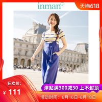 茵曼背带裤女2019春季新款文艺复古简约宽松高腰显瘦阔腿长裤女