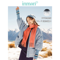 茵曼冬装新款宽松羊腿袖保暖短款圆领羽绒服女面包服配毛线帽