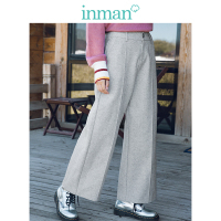 茵曼女装冬装新款文艺复古百搭保暖高腰羊毛呢阔腿裤女休闲长裤