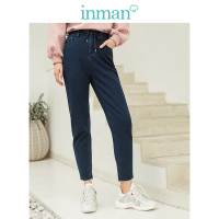 茵曼女装春装新款文艺高腰抽绳显瘦宽松加绒牛仔裤女保暖休闲长裤