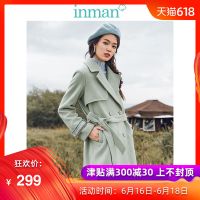 茵曼冬装新款翻领搭片英伦中长款毛呢大衣呢外套女