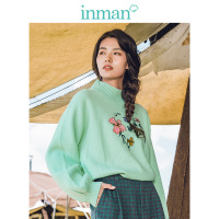 茵曼冬装新款高领绣花文艺小清新宽松套头毛衣女