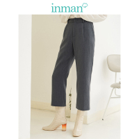 茵曼冬装新款高腰收褶显瘦休闲哈伦裤毛呢裤女