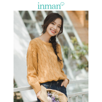 茵曼女装春秋圆领厚实复古文艺麻花宽松毛衣女套头慵懒风外穿