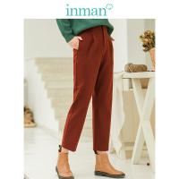 茵曼冬装新款中腰通勤显瘦收褶哈伦裤长裤女