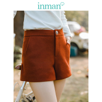 茵曼女装冬装新款高腰显瘦复古韩版宽松A字毛呢短裤女