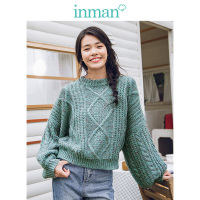 茵曼冬装新款圆领复古宽松落肩灯笼袖套头毛衣女