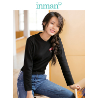 茵曼春秋新款圆领绣花宽松百搭针织上衣卫衣女